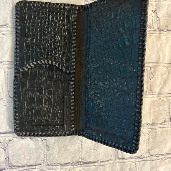 VINTAGE FAUX ALLIGATOR LIKE SKIN PRINT MENS BLACK WALLET - Picture 3 of 5
